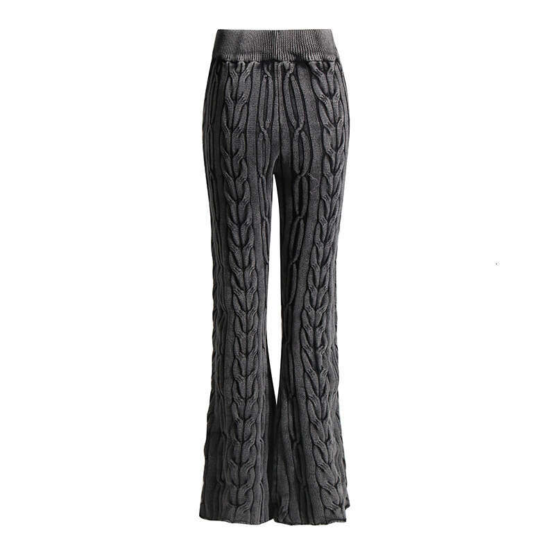 Korean Style Simple Casual High Waist Micro Slacks 2025 Early Spring New Slim Fried Dough Twists Knitting Trousers Women
