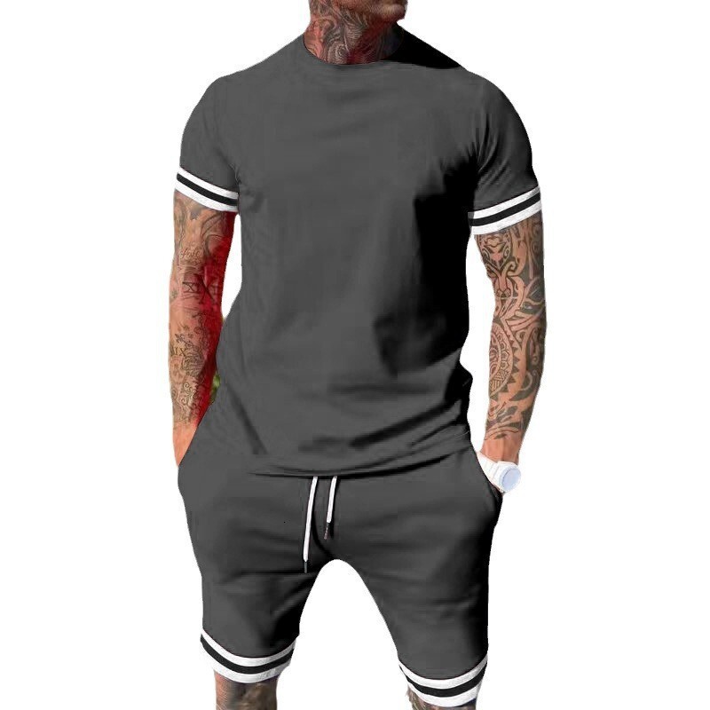 2025 Summer Short Sleeve Men's Trendy Sports Slimming Set