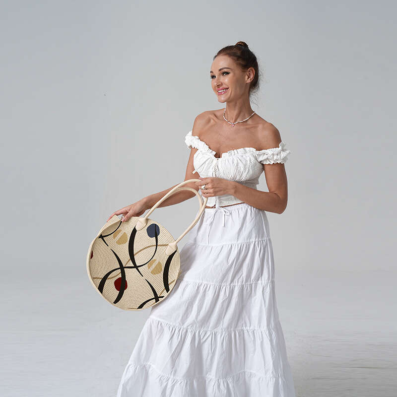 Handmade Beach Bag 2025 Spring Summer Fashion New Style Versatile Simple And Elegant Large Capacity Straw Woven PU Shoulder Crossbody Bag Kq2