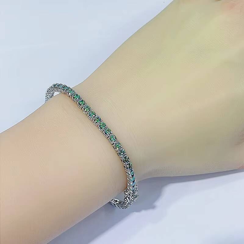 Pass test Pen With GRA 925 Silver HipHop Ice Out Blue Moissanite 3mm Tennis Chain Vvs D Color Green Moissanite Tennis Bracelet