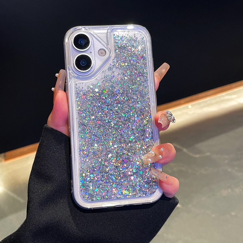 Fashion Quicksand Soft TPU Cases For Iphone 16E 16 15 14 Pro MAX 13 12 11 XR XS X 8 7 Plus Luxury Stars Liquid Starry Bling Glitter Heart Love Floatin