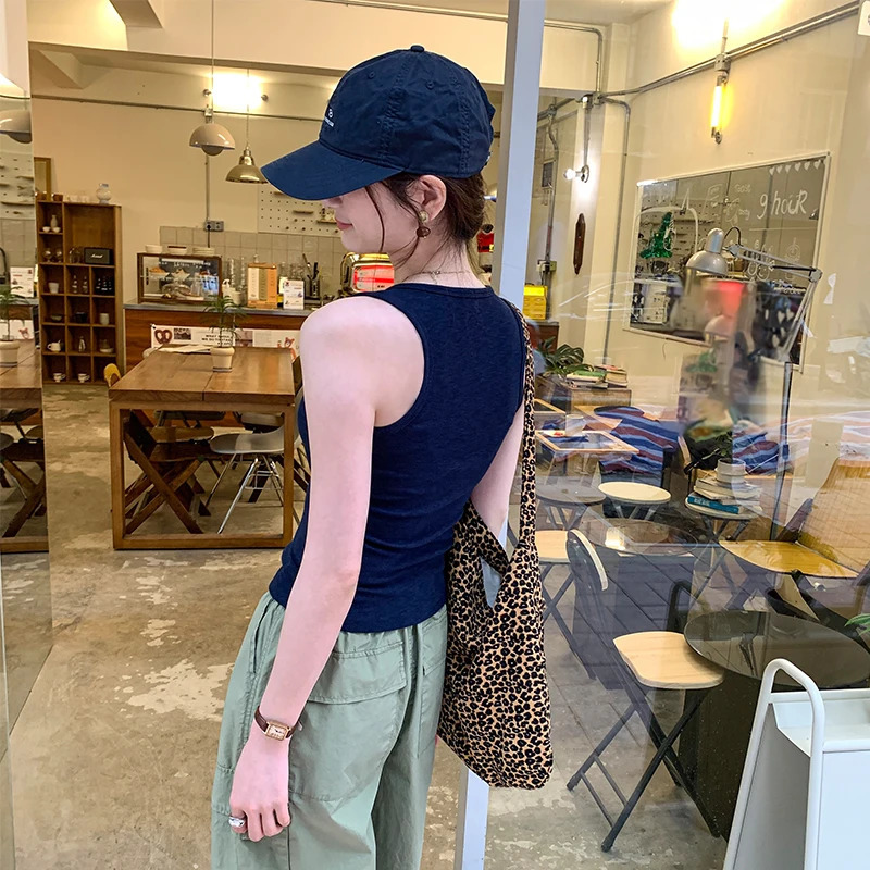 AOSSVIAO 2025 Womens Solid Round Neck Lace Button Tank Top Summer Basic Elastic ONeck 250414Z