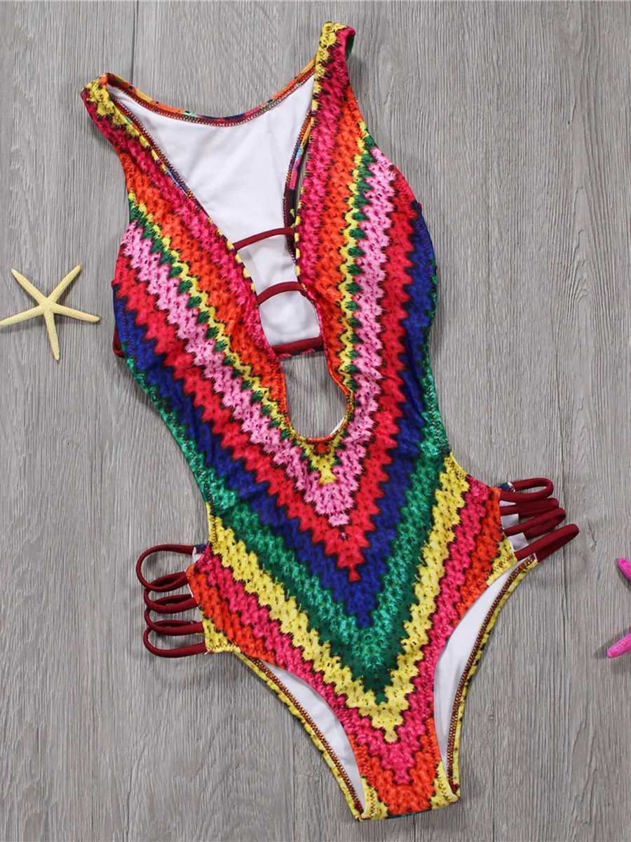 Sexy Printed V Neck Monokini Cross Backless Women Swimwear One Piece Swimsuit Female High Cut Bathing Suit Swim Beach Wear LadyW251113