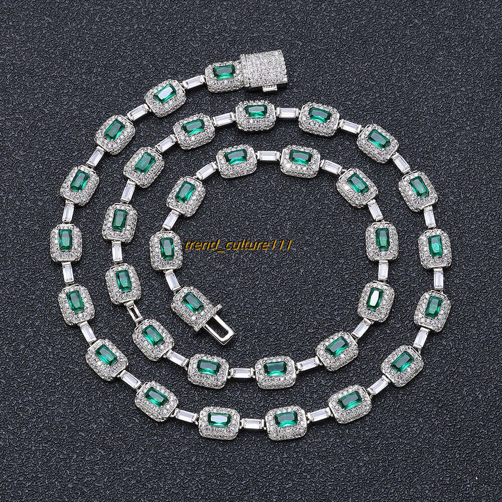 Hip hop colored jewelry necklace, niche high-end accessory, emerald Moissanite necklace