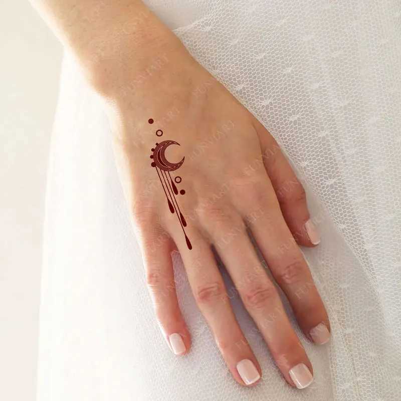 Moon pattern fake tattoo female disposable nail flower tattoo sticker hand flower leaf temporary tattoo Ramadan body decorationXJ25414