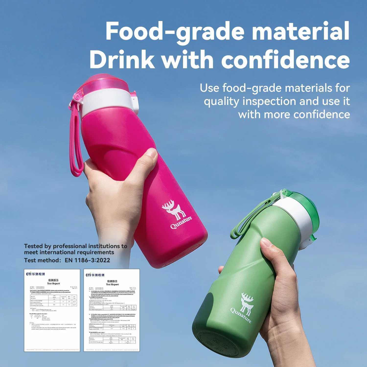 Qunature Silicone Soft Water Bottle Food-Grade Sports Water Storage Pouch for Cycling Running Fitness Foldable Slant-Mouth Cup C251114