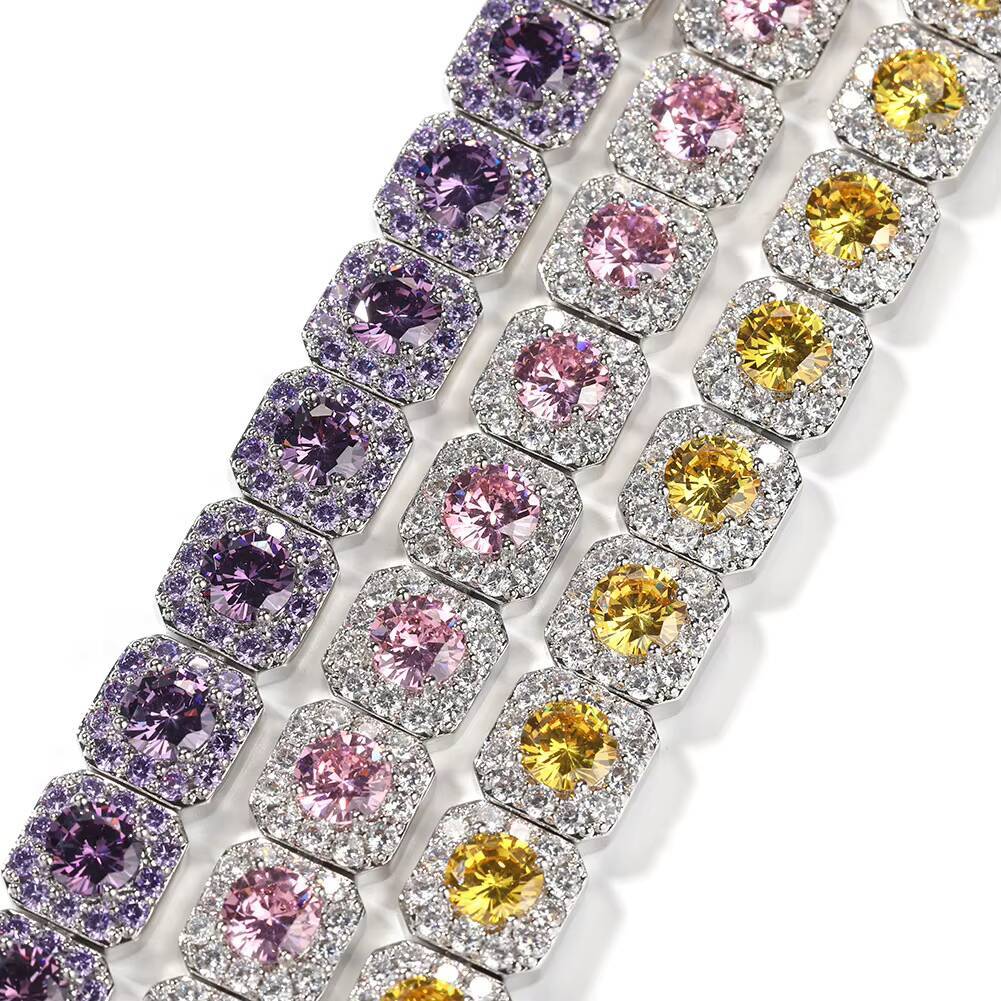 Top Icy Hip Hop Luxurious Iced Out Fine Jewelry Baguette Diamond Bracelets Colorful Shining CZ Bangles 18K Gold Plated Women