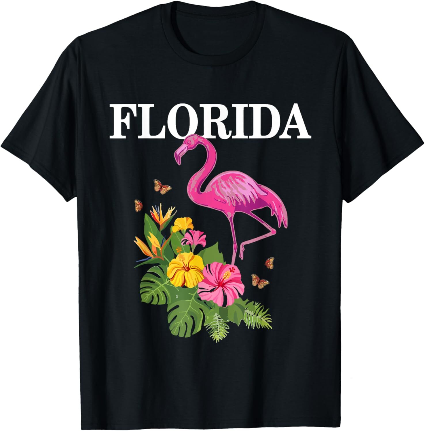 T shirt for Mens Florida Flamingo Miami Tropical Plants Souvenir Vintage Graphic Tee Casual Tops Clothes Short sleeve cool