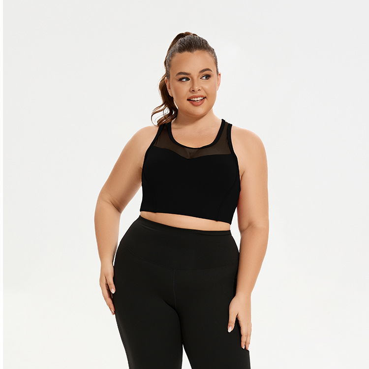 Large Mesh Splicing Vest Sports Shockproof Women Running One-piece Beautiful Back Gathering Plus Size Fiess Bra Yoga