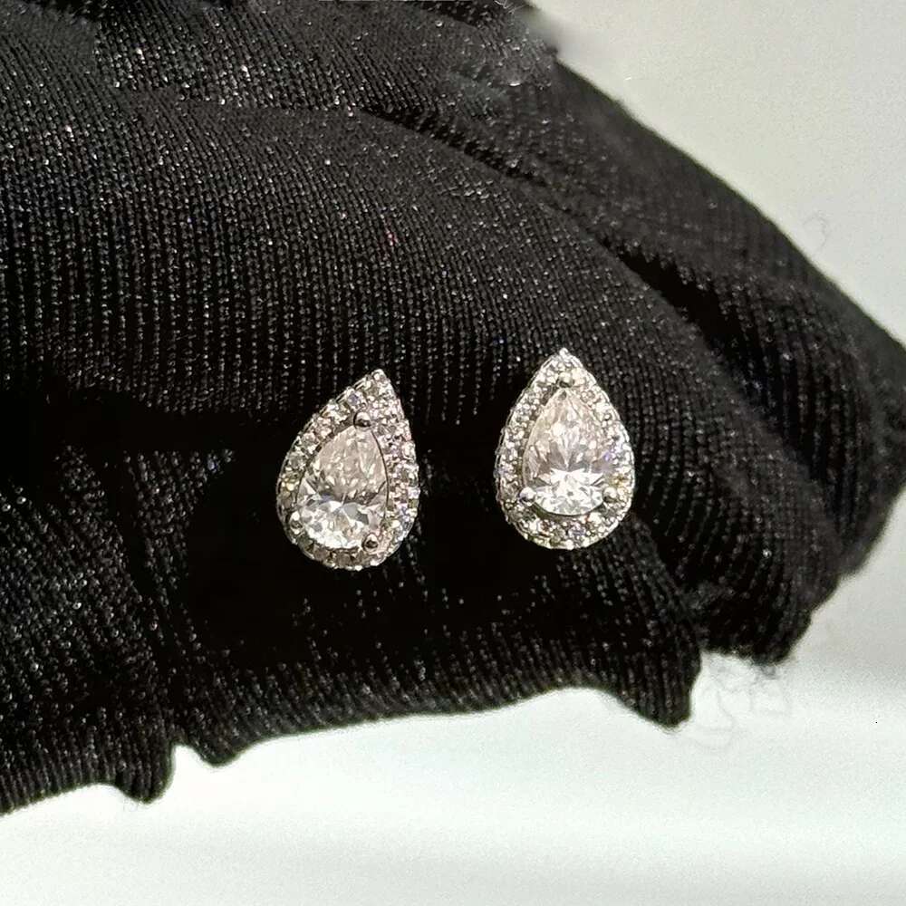 2cttw Pear Cut Moissanite Halo Diamond Earrings with Certificate 925 Sterling Silver Waterdrop Shape Stud Earrings for Women