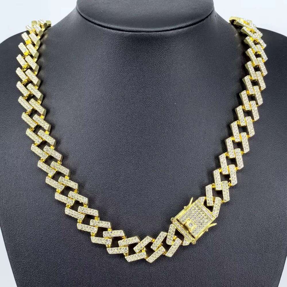 DHcollections 15mm Miami Fully Chilled Paved Rhie Cuban Chain Straight Pull Pearl Rap Necklace