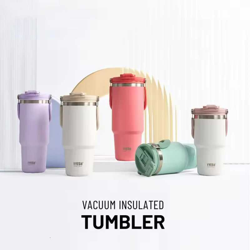 Tyeso Large-Capacity Stainless Steel Vacuum Flask with Handle Dual-Drink Coffee Mug Hot And Cold Retention Car Ice Cup C251114