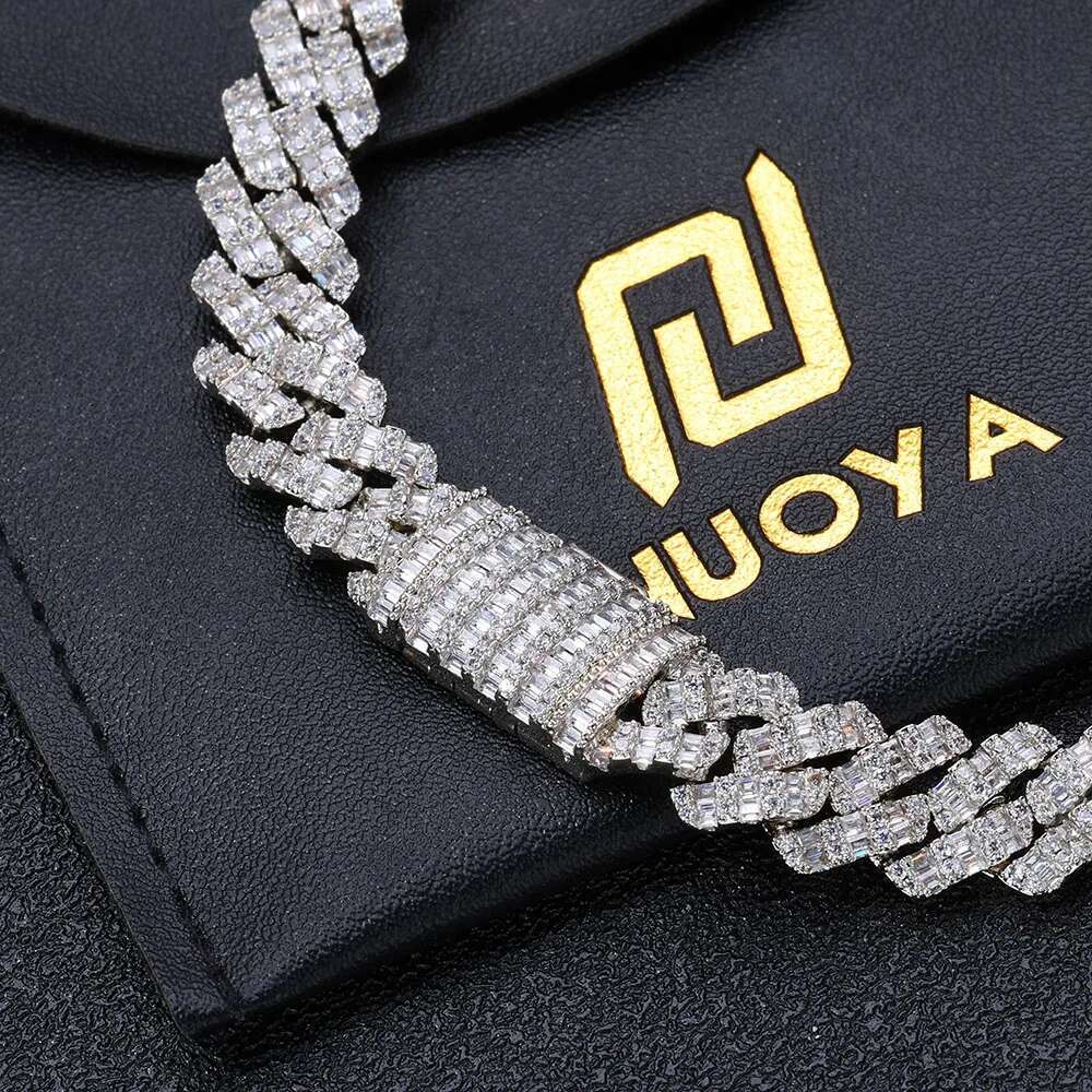 Hip Hop 10mm Width Diamond Cuban Link Necklace Gold Plated Men Prong Iced Out Cuban Link Chain Brass CZ Necklace Jewelries