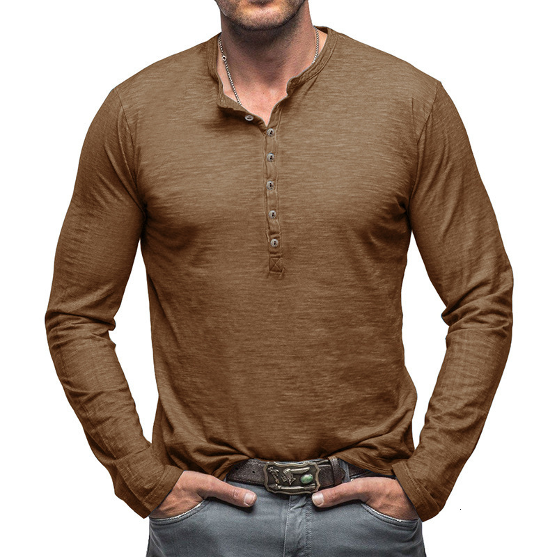 2025 autumn and winter mens long sleeved T-shirt outdoor mens Henry shirt bamboo cotton top