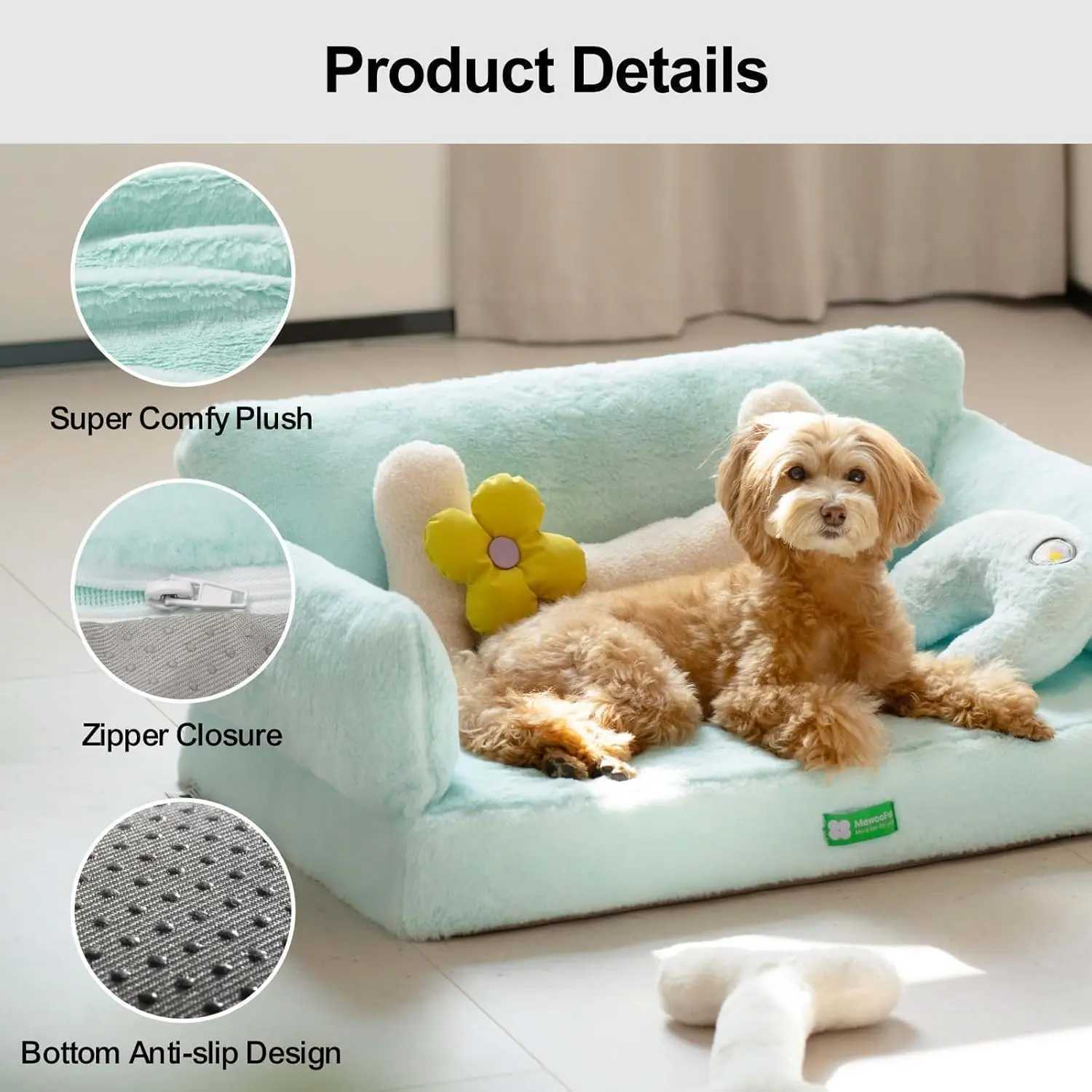 MEWOOFUN Dog Bed Sofa Egg - foam Dog Sofa with Removable Washable Cover and Non slip Bottom Big Blue X250412
