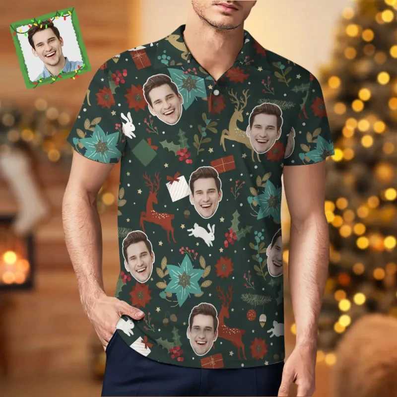 Christmas custom photo polo shirt mens clothing custom holiday party Christmas gift polo shirt personalized picture Y2k shirt W250414