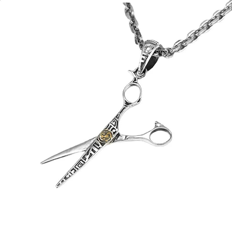 Fashionable Haircut Pendant Necklace Mens and Womens Holiday Gifts Hip Hop Retro Thai Silver Sweater Chain Jewelry 250408CJ