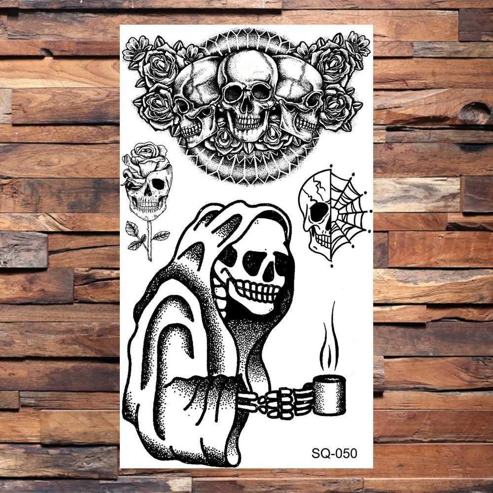 Skeleton Temporary Tattoo Female Adult Real Wolf Snake Rose Feather Fake Tattoo Sticker Back Tattoo BodyXJ25414