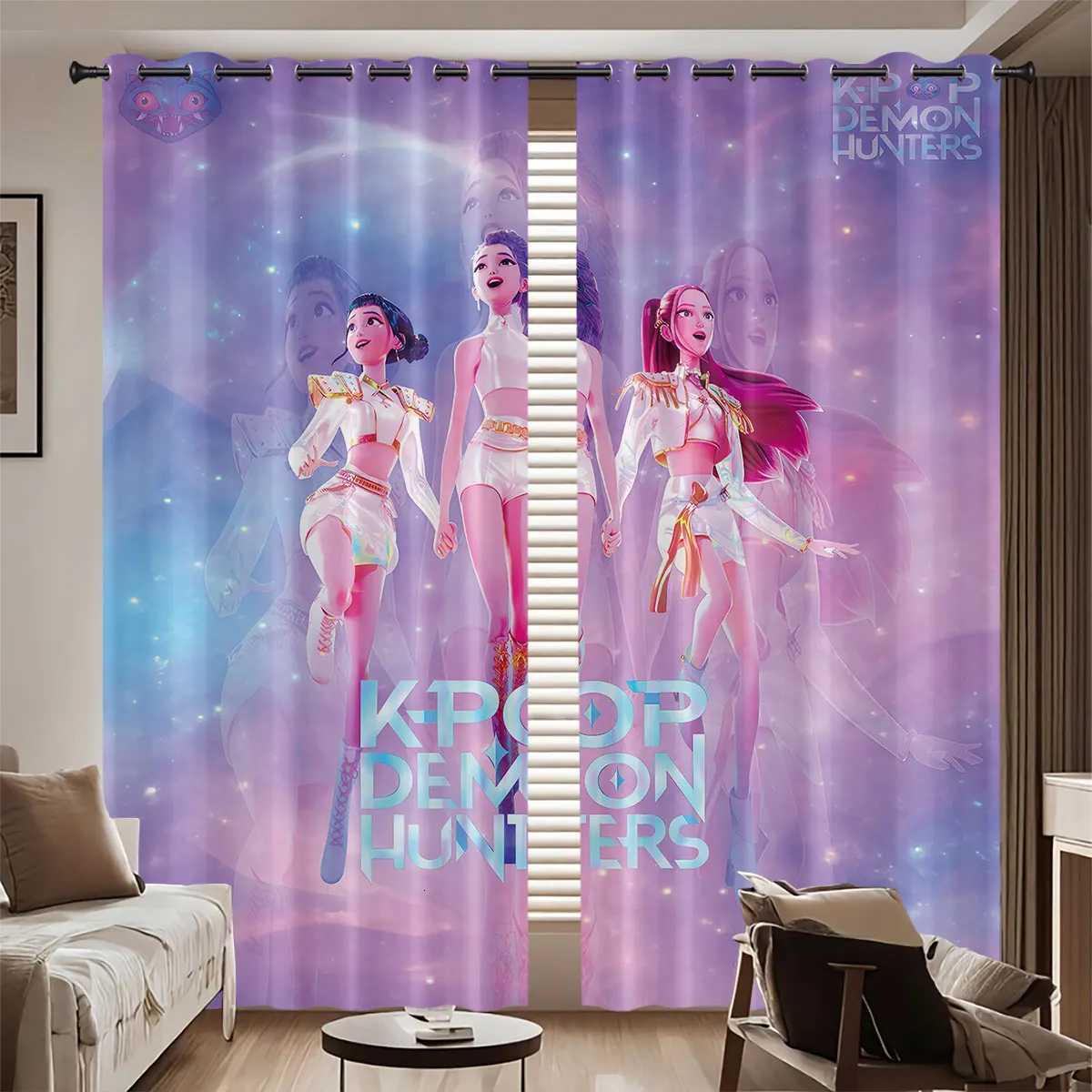 2pcs K-Pop Demon Hunters print perforated blackout curtains multiple size living room insulation decoration machine washable Z251111