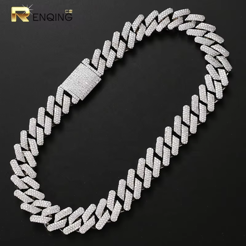 Hip Hop Jewelry 20MM 14K Gold Plated Iced Out CZ Prong k Necklace Dia Cuban Chain