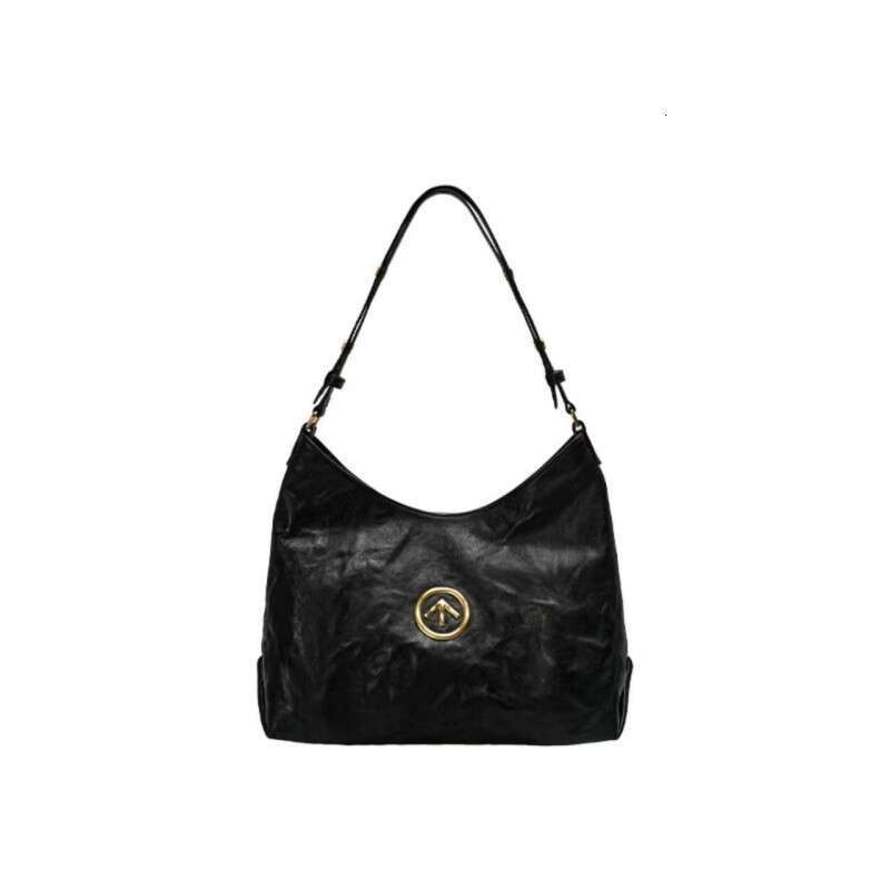 Women's Bags GROTTO Non Sexism Blackrock Hobo Series Wrinkled Handheld Cross Shoulder Underarm Soft Leather Bag