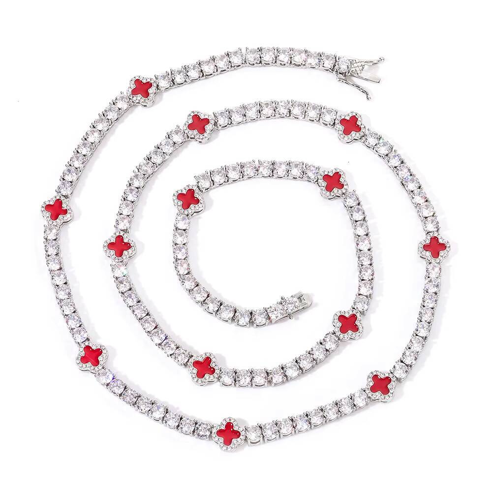 Factory Supply OEM ODM Wholesale Fine Jewelry 4mm 925 Sterling Silver Moissanite Clover Link Chain Necklace Men Hip Hop Necklace