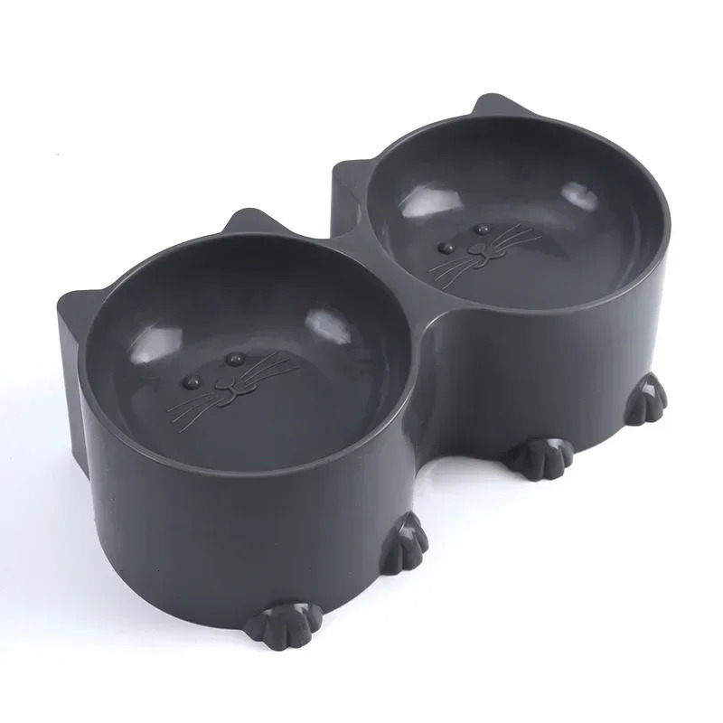 Pet water and food bowl set cat design tall cat feeding bowl puppy bowl tilted and raised protective bowl 250414