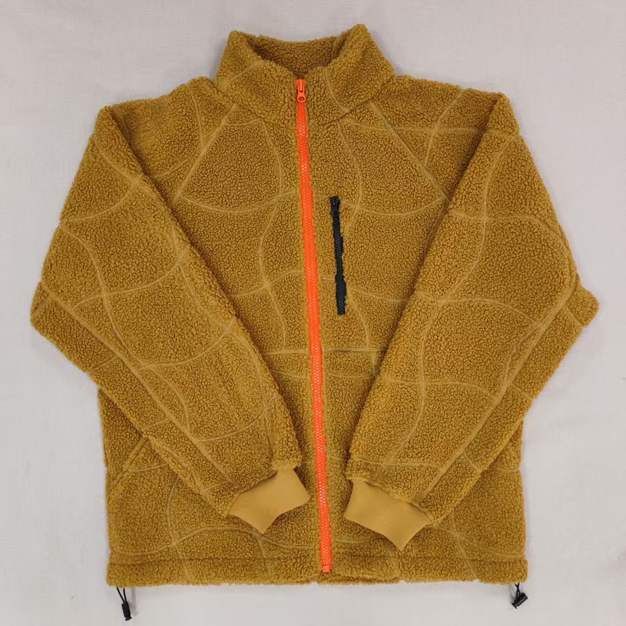 Men's Yellow Polar Fleece Zipper Jacket with Stand-up collar Ribbed cuffs Drawstring at hem for Winter Outdoor Casual Streetwear