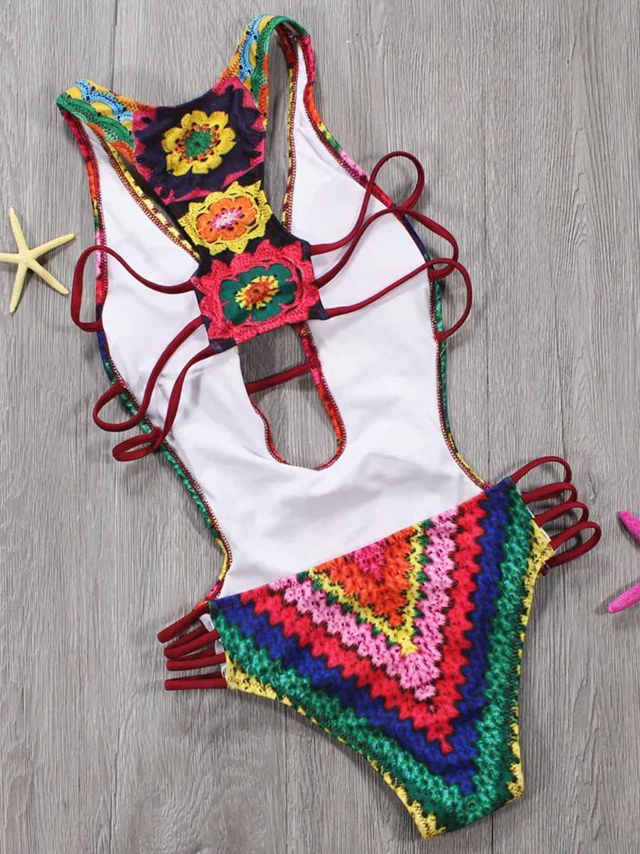 Sexy Printed V Neck Monokini Cross Backless Women Swimwear One Piece Swimsuit Female High Cut Bathing Suit Swim Beach Wear LadyW251113