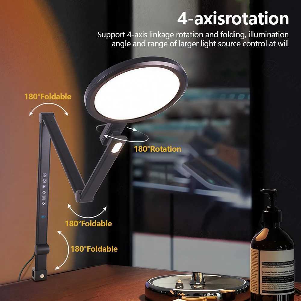 LED Full-spectrum Eye-caring Reading Desk Lamp 4-Axis Rotation Folding 5 Color Temperatures 5 Level Dimming Touch Control Lamp M251114