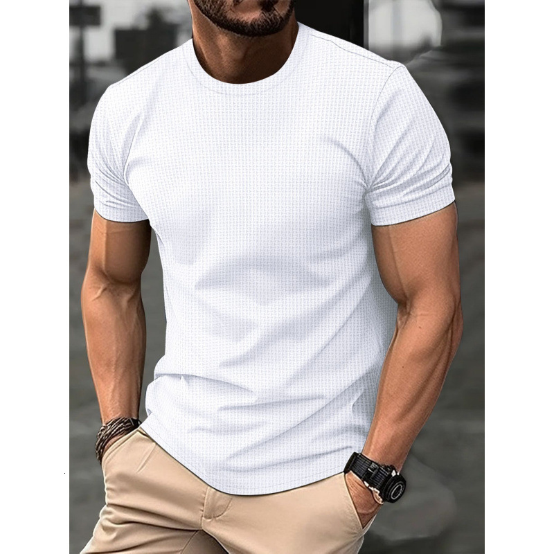 2025 high-end mesh ice silk short sleeved T-shirt mens round neck summer solid color new nylon sliding T-shirt