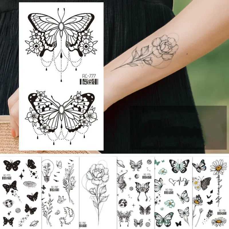 Dark Butterfly Sexy Waterproof Temporary Tattoo Sticker Indian Female Back and Waist Flash Tattoo Girl Body Art Fake Tattoo RealXJ25414