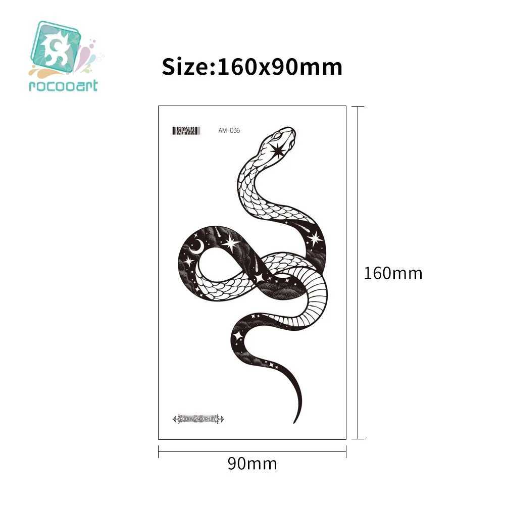 Rocooart large-sized black snake temporary tattoo sticker suitable for women men waist waterproof fake tattoos 3D cobra snake tattoosXJ25414