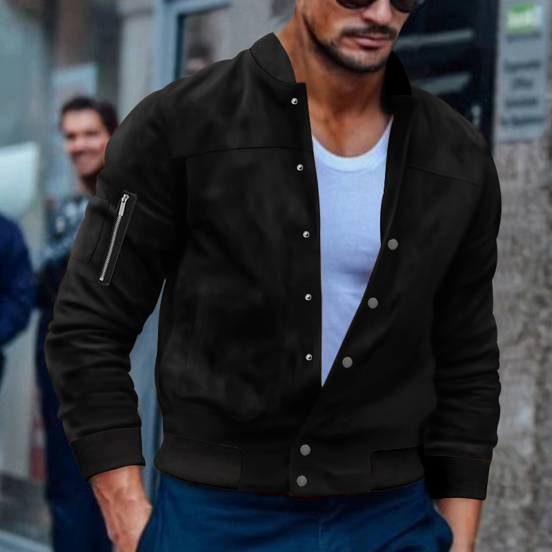 2025 men's autumn and winter suede stand collar single breasted cardigan casual jacket for men