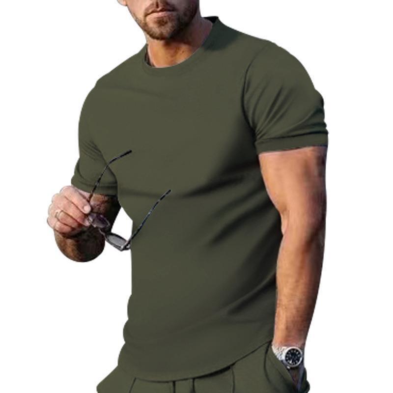 Summer vacation men's clothing 2025 short sleeved solid color top trendy loose T-shirt for men