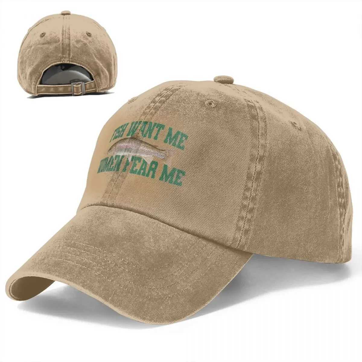 Fish wants me women are afraid of me. Meme baseball cap classic and harsh denim wash snapshot cap neutral training cap unstructured baseball cap W2504