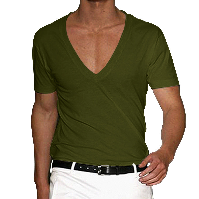 2025 Mens T-shirt Clothing Mens V-neck Solid Large Casual Short Sleeve T-shirt