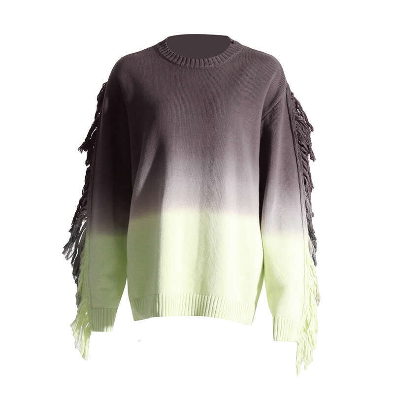 Designer Fashion Forward Long Sleeve Knit Sweater Featuring a Rounded Neck and Roughened Edges Perfect for 2025 Early Spring