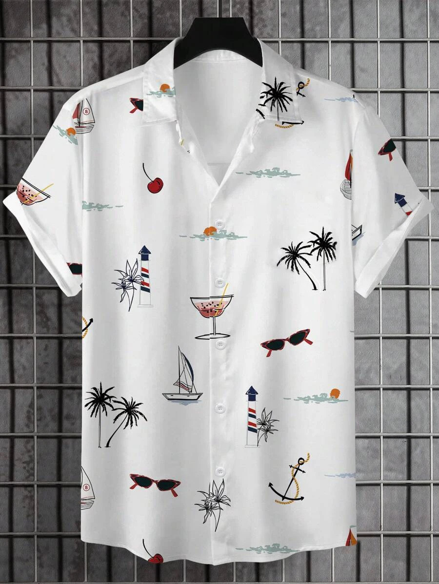 Mens Hawaiian Vacation Casual Button Down Short Sleeve Shirt 250414