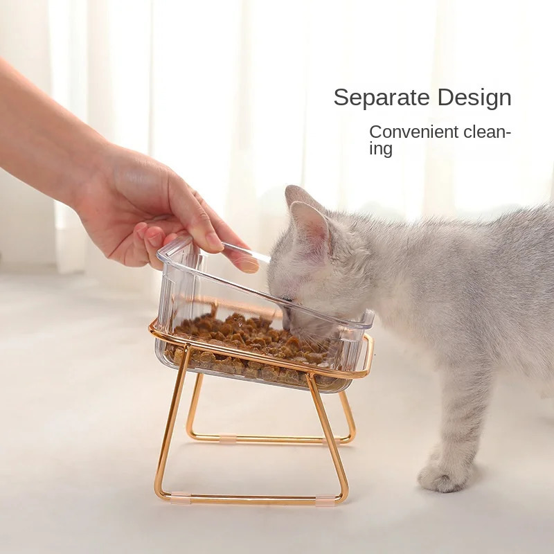 Cat Bowl Transparent Tall Leg Bowl Oblique Neck Protection Drinking Water Cat Grain Bowl Pet Easy to Clean Bowl 250414