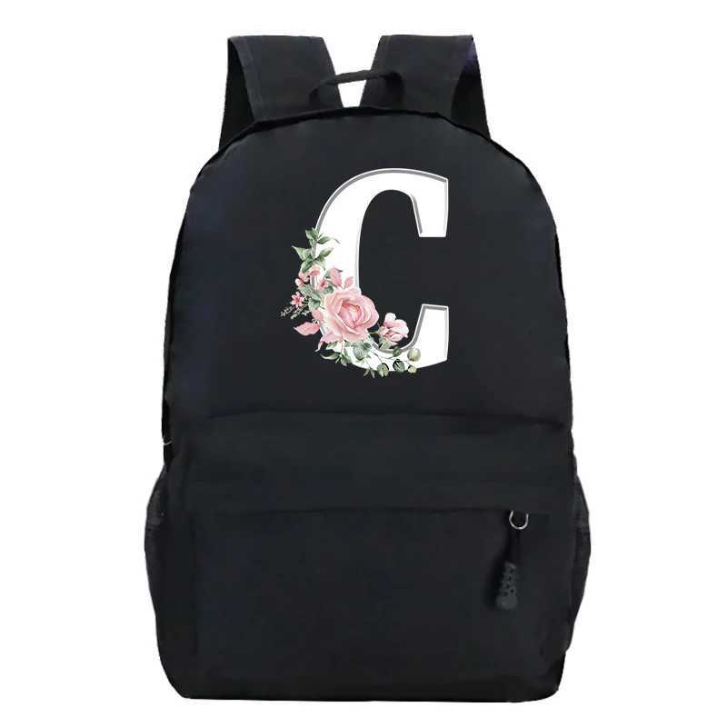 College Student Ladies Pink Floral Alphabet White Print Backpack Women Flower Harajuku SchoolBags Female Rose Letter Shouder BagW251113