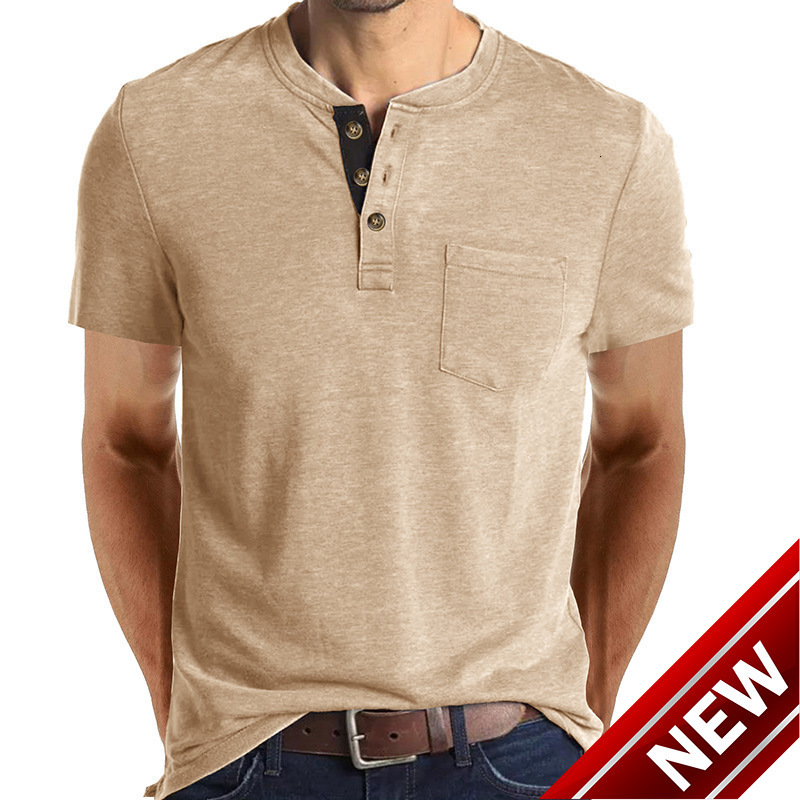 2025 Summer Mens Short sleeved T-shirt Mens Henley Shirt Top T-shirt