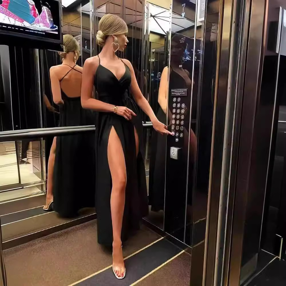 2025 Spring/summer Sexy V-neck Strap Split Dress Womens Dress