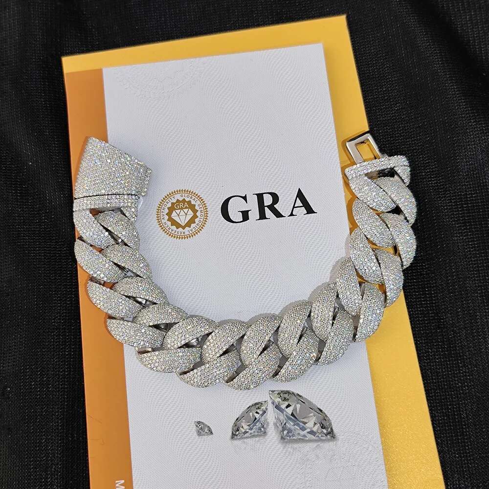 925 Sterling Silver VVS Moissanite Necklace 22mm Iced Out Cuban Link Chain For Men Latest Design Fine Hiphop Style Jewelry