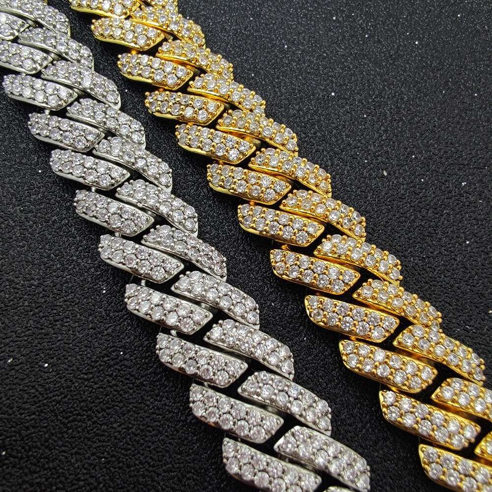 Drop Shipping Hip Hop Fashion Jewelry for Women Men 15mm Miami Cuban Link Chain Iced Out Bracelet 2 Row Rhombus Cuban Necklace