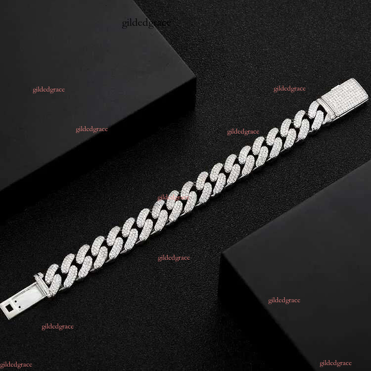 Prong Settg 12mm Miami Bracelet 3 Rows Black Gold Men Moissanite Cuban k Chain in Sier