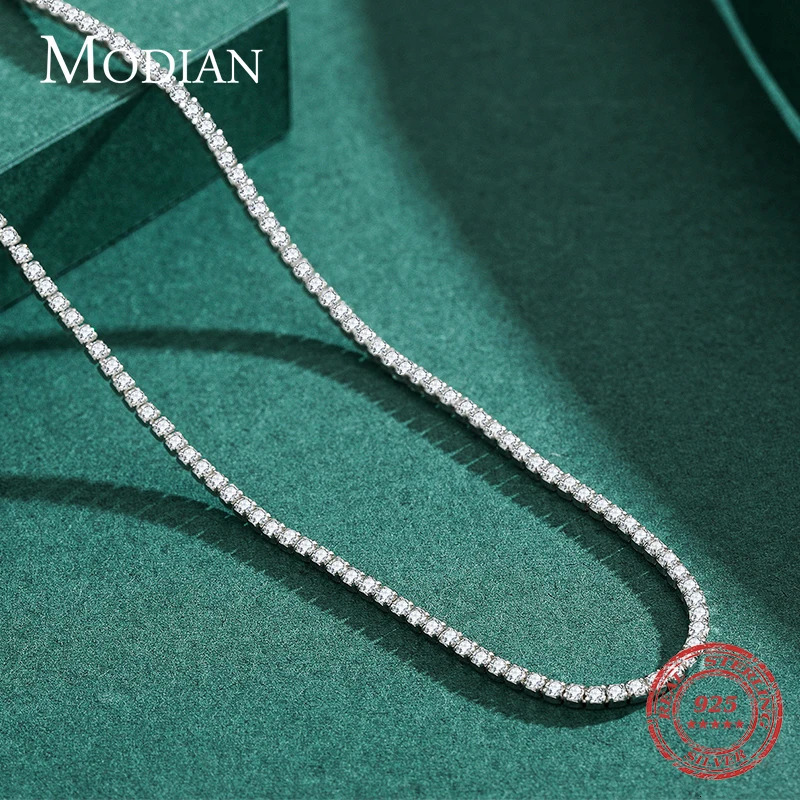 Modian Classic Full Clear CZ Necklace Solid 925 Sterling Silver Sparkling Choker Necklaces For Women Statement Jewelry 250407