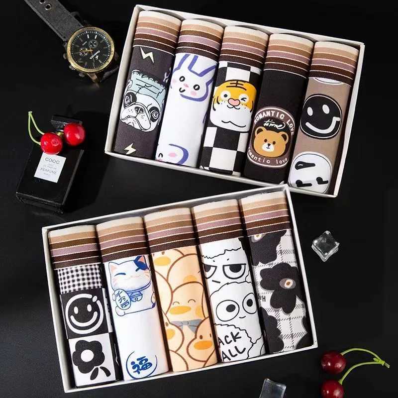 5 pieces/Mens Underwear Sexy Boxer Antibacterial Underwear Cartoon Underwear Mens Boxer Shorts Breathable Soft Comfortable Boxer W250414