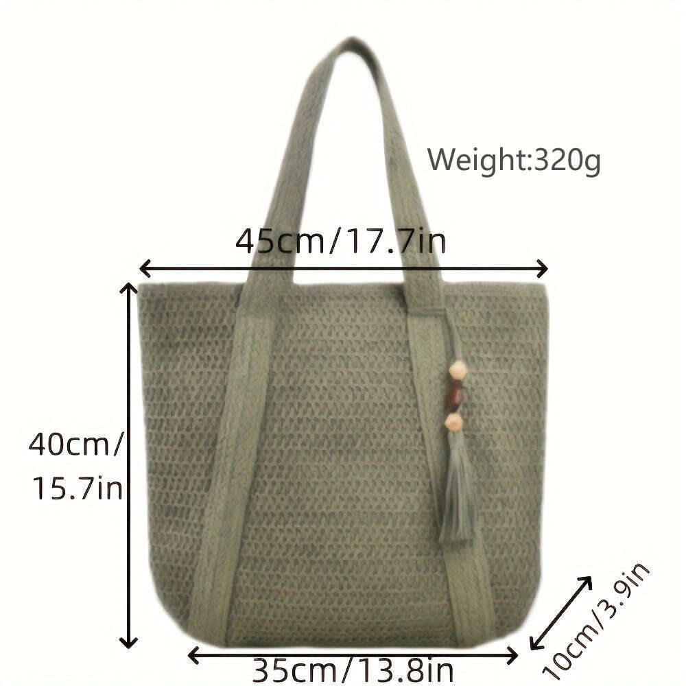Handmade Beach Bag Summer Versatile Women's Woven Large Capacity Beach Lightweight Straw Hand-Held Shoulder Bag, Tote Bag Kq2