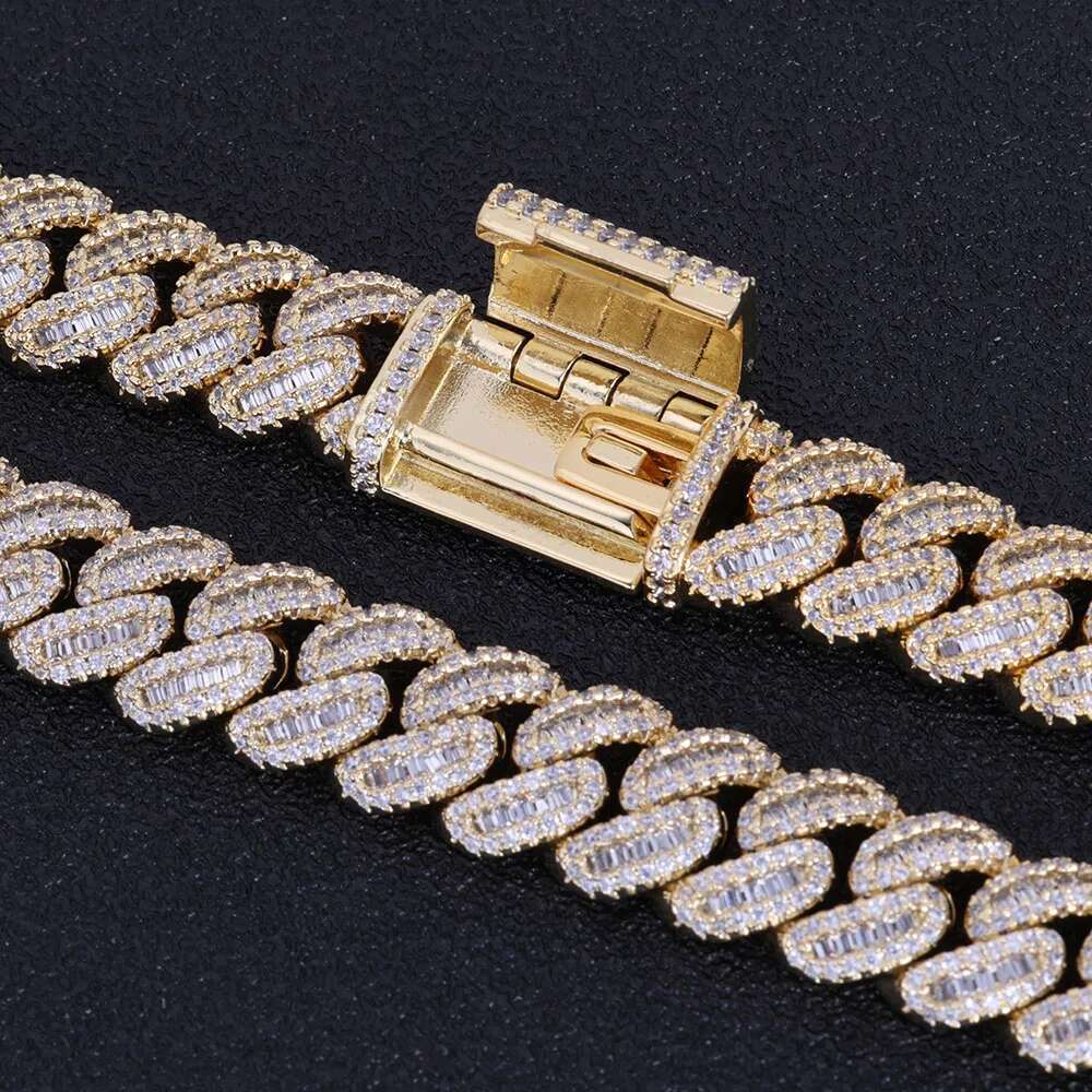 Hip Hop Jewelry Baguette Cuban Link Chain Iced Out Mixed Inlay Simulated Diamond Stones Bling 12mm Miami CZ Necklace Mens Gift